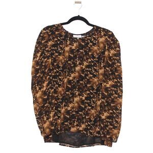Calvin Klein Black Brown Button Down Blouse Size XL NWT